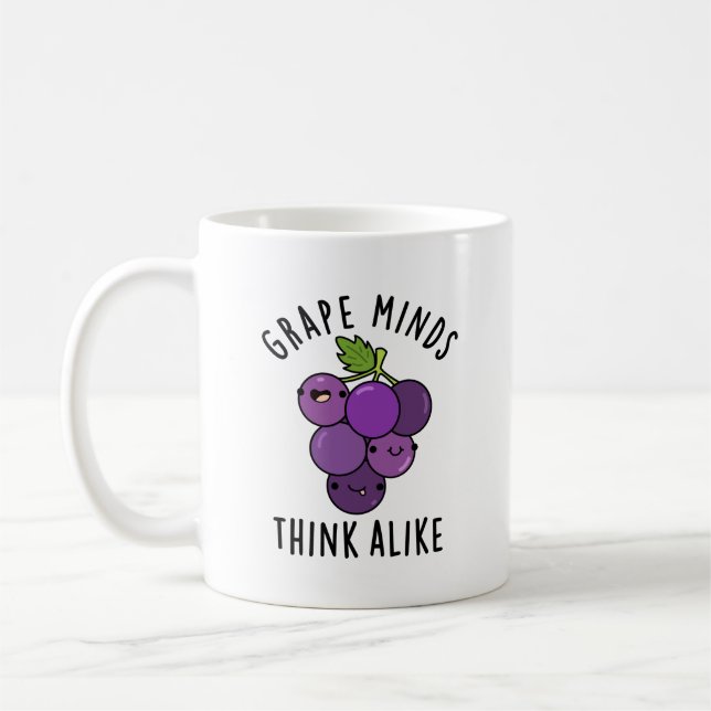 Grape Minds Think Alike Funny Fruit Pun Coffee Mug (Left)