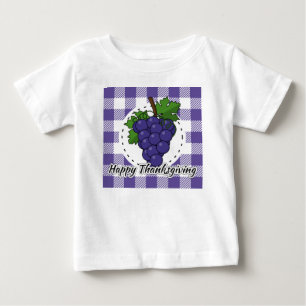 Grape on Violet Plaid - Happy Thanksgiving Baby T-Shirt
