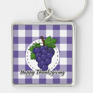 Grape on Violet Plaid - Happy Thanksgiving Key Ring