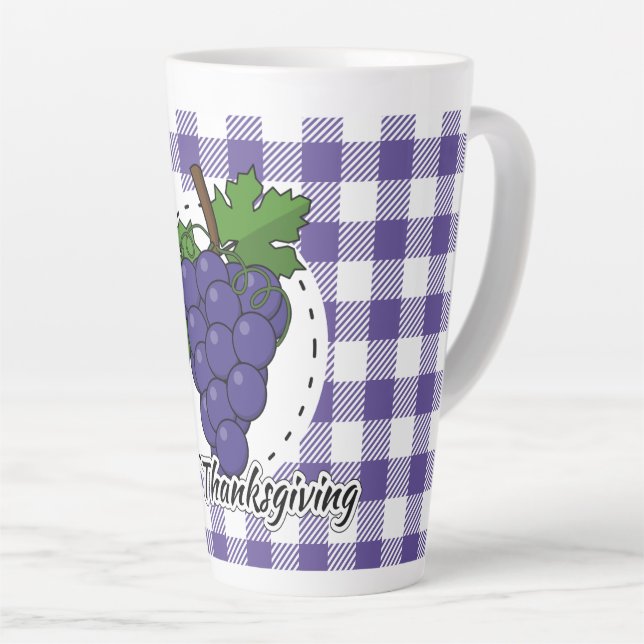 Grape on Violet Plaid - Happy Thanksgiving Latte Mug (Right Angle)