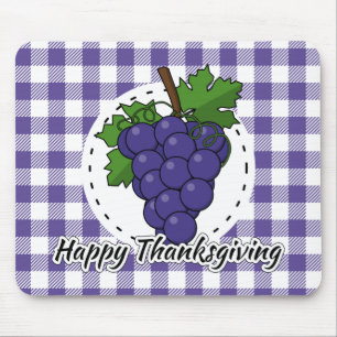 Grape on Violet Plaid - Happy Thanksgiving Mouse Pad