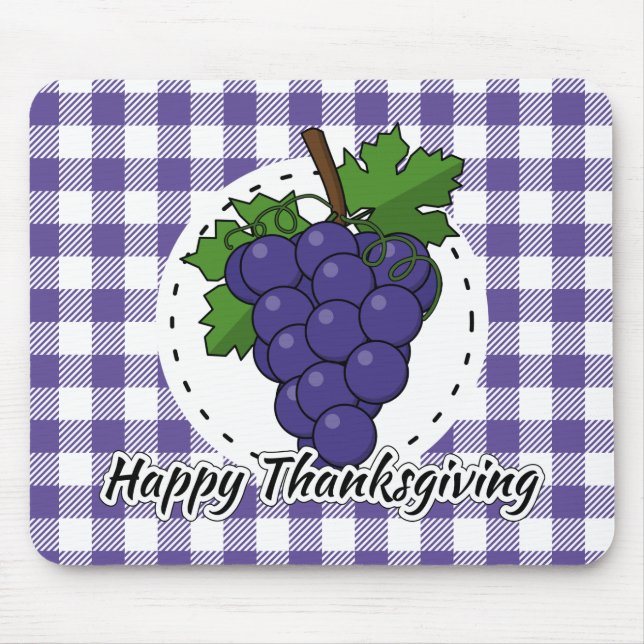 Grape on Violet Plaid - Happy Thanksgiving Mouse Pad (Front)