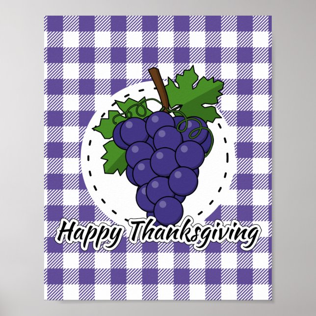 Grape on Violet Plaid - Happy Thanksgiving Poster (Front)