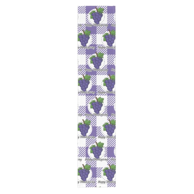 Grape on Violet Plaid - Happy Thanksgiving Short Table Runner (Front)