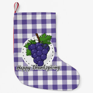 Grape on Violet Plaid - Happy Thanksgiving Small Christmas Stocking