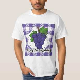 Grape on Violet Plaid - Happy Thanksgiving T-Shirt
