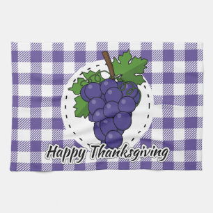 Grape on Violet Plaid - Happy Thanksgiving Tea Towel
