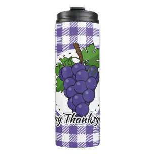 Grape on Violet Plaid - Happy Thanksgiving Thermal Tumbler