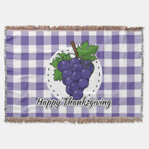 Grape on Violet Plaid - Happy Thanksgiving Throw Blanket