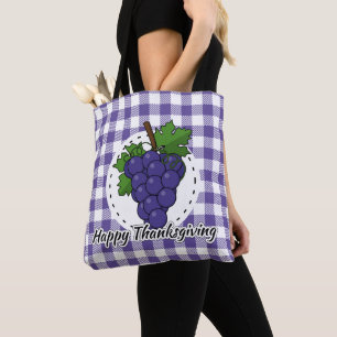 Grape on Violet Plaid - Happy Thanksgiving Tote Bag