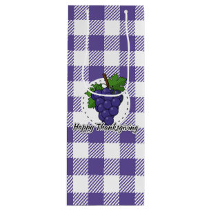 Grape on Violet Plaid - Happy Thanksgiving Wine Gift Bag