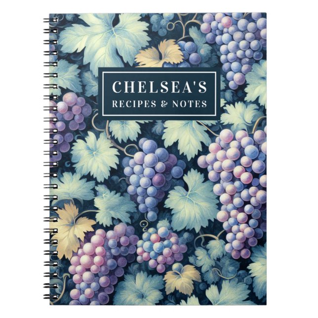 Grape Pattern Custom Name Personal Notebook (Front)