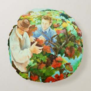 Grape Pickers 1996 Round Cushion