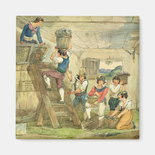 Grape-pickers carrying grapes to the press magnet