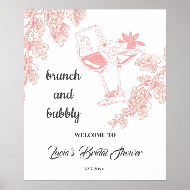 Grape Plant Champagne Retro Bridal Shower Welcome Poster (Front)