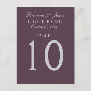 Grape Purple and Silver Wedding Table Number Card