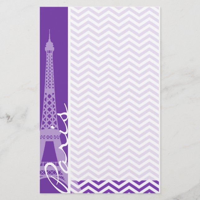 Grape Purple Chevron Stripes; Paris Stationery (Front)