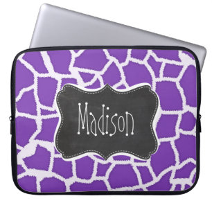 Grape Purple Giraffe Animal Print; Chalkboard look Laptop Sleeve