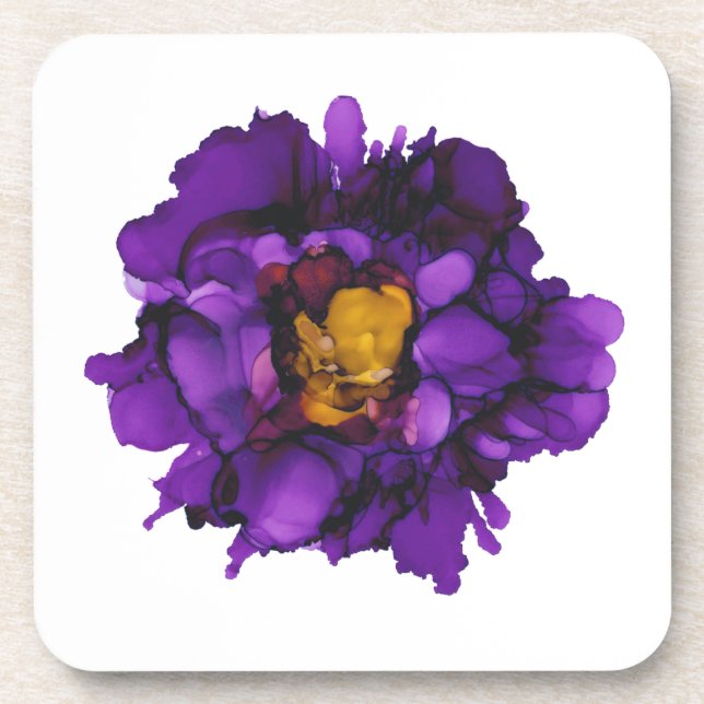 Grape/purple peony hand painted coaster (Front)