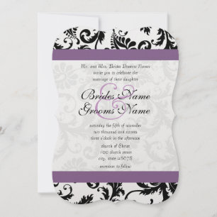 Grape Trim Black Damask Swirls Wedding Invitation