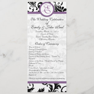 Grape Trim Black Damask Swirls Wedding Program