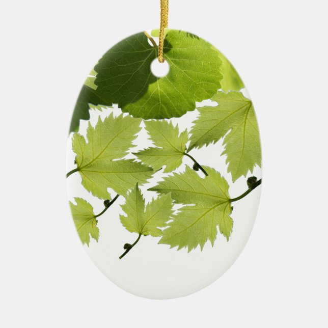 Grape Vine Green Leaves Ceramic Ornament (Front)