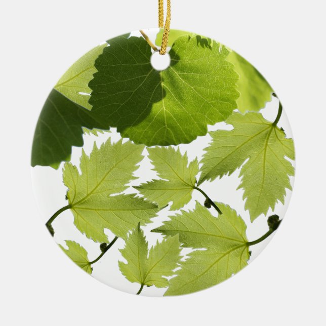 Grape Vine Green Leaves Ceramic Ornament (Front)