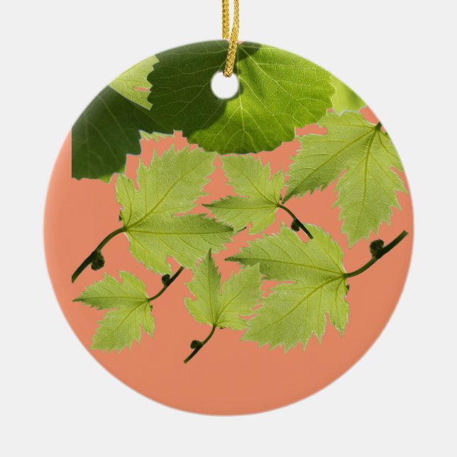 Grape Vine Green Leaves Ceramic Ornament (Front)