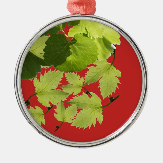 Grape Vine Green Leaves Metal Ornament (Front)