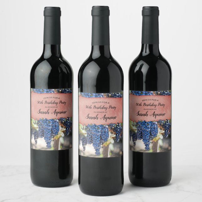 Grape Vines & Wine Stain 50th Birthday Label (Bottles)
