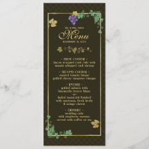 Grape Vines with Gold Frame Wedding Menu Card