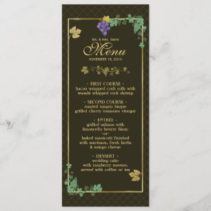 Grape Vines with Gold Frame Wedding Menu Card