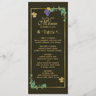 Grape Vines with Gold Frame Wedding Menu Card
