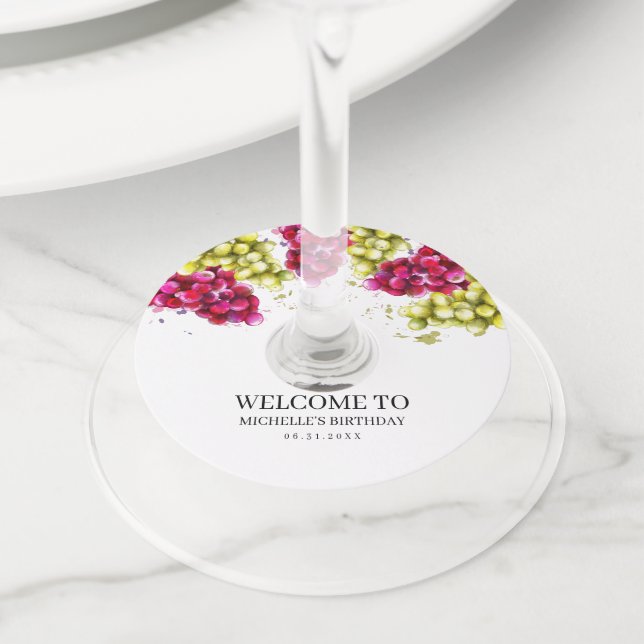 Grape Wine Tasting Wine Glass Tag (Close Up)