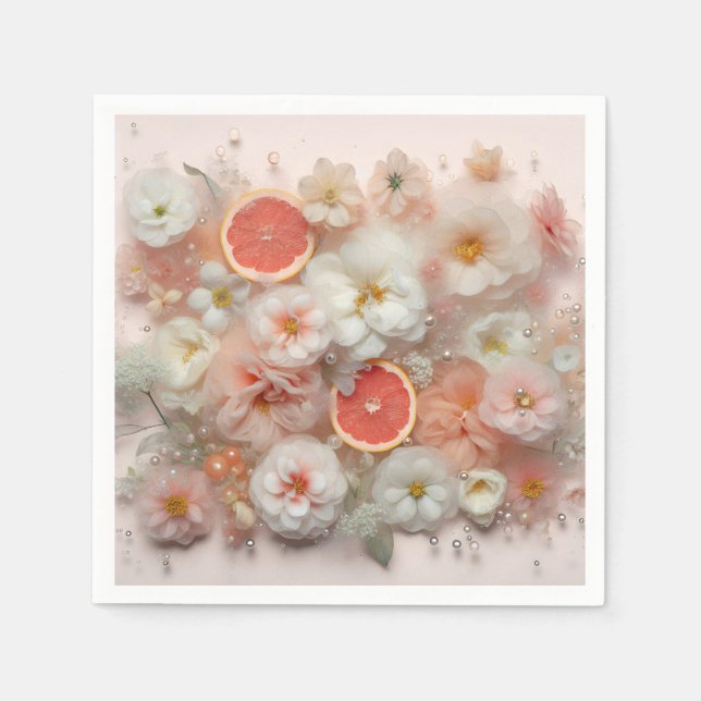 Grapefruit and Flowers Abstract Napkin (Front)