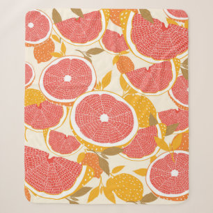 Grapefruit and halved slices with leaves on white. sherpa blanket