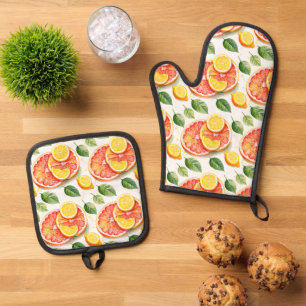 Grapefruit and Lemons Watercolor Citrus Oven Mitt & Pot Holder Set