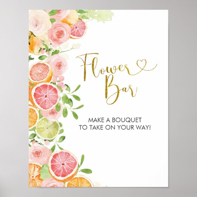 Grapefruit Citrus Bridal Shower Flower Bar Poster (Front)