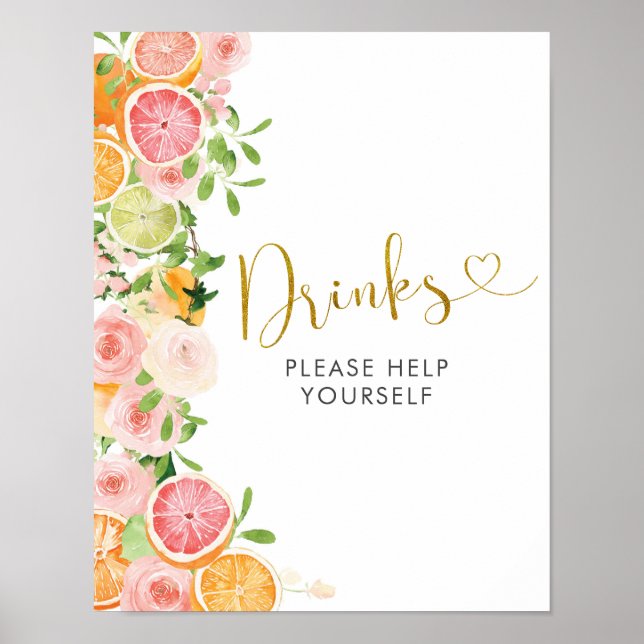 Grapefruit Citrus Fruit Bridal Shower Drinks Sign (Front)