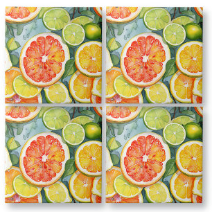 Grapefruit, Lemons, Limes and Oranges Citrus Ceramic Tile