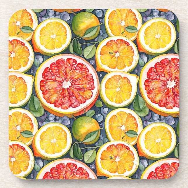 Grapefruit, Limes and Lemons Citrus Themed Coaster (Front)
