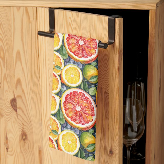 Grapefruit, Limes and Lemons Citrus Themed Tea Towel (Thirds Fold)