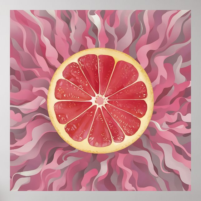 Grapefruit on pink background, vibrant and fresh  poster (Front)