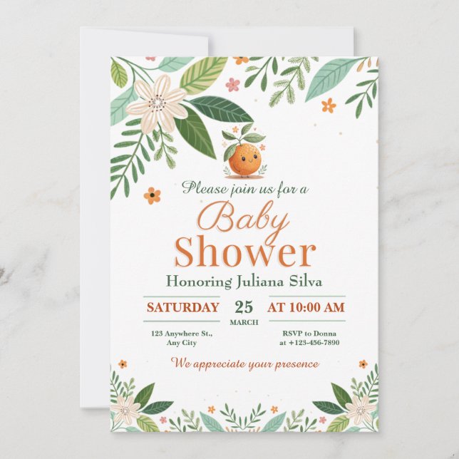 Grapefruit Orange Citrus Little Cutie baby shower Invitation (Front)