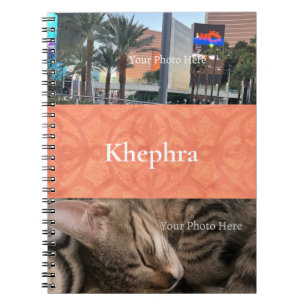 Grapefruit Pink Batik Name and Photo Collage Notebook