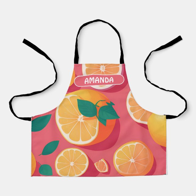 Grapefruit Retro Colourful Personalised Pattern Apron (Front)