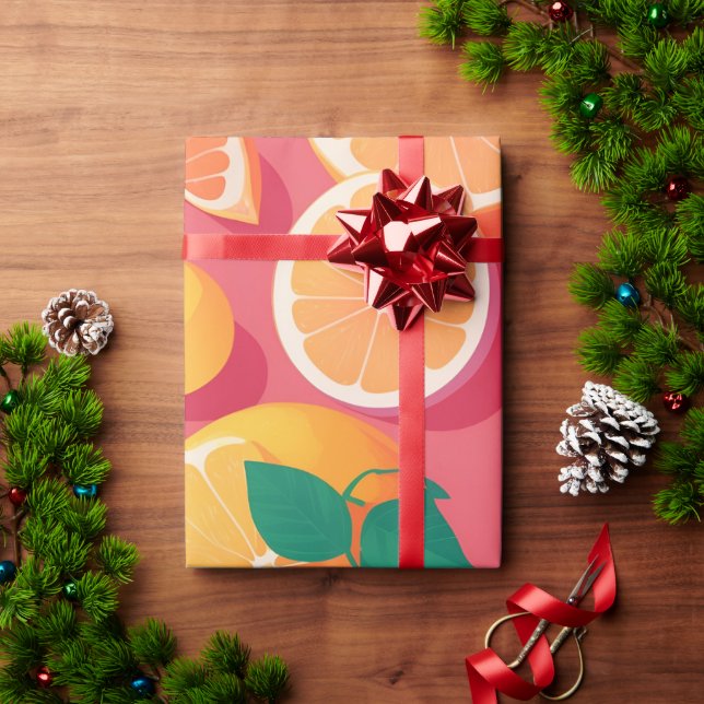 Grapefruit Retro Colourful Personalised Pattern Wrapping Paper (Holiday Gift)