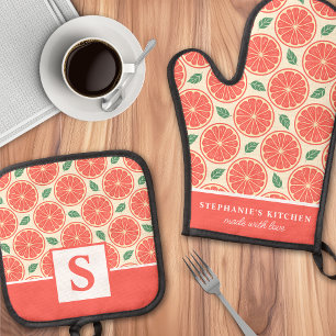 Grapefruit Slices Citrus Cute Summer Monogrammed Oven Mitt & Pot Holder Set