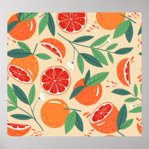 Grapefruit slices, modern seamless pattern. poster
