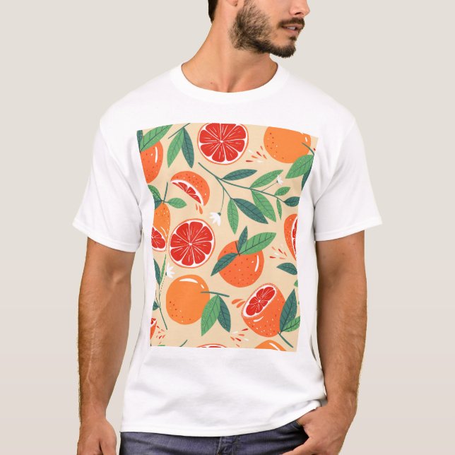 Grapefruit slices, modern seamless pattern. T-Shirt (Front)